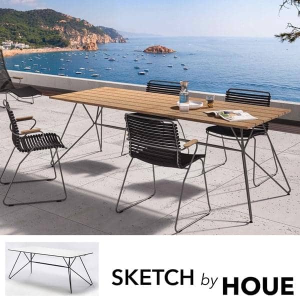 SKETCH, garden table, bamboo and steel SKETCH x epoxy 88 220 x cm 86.61″ - 