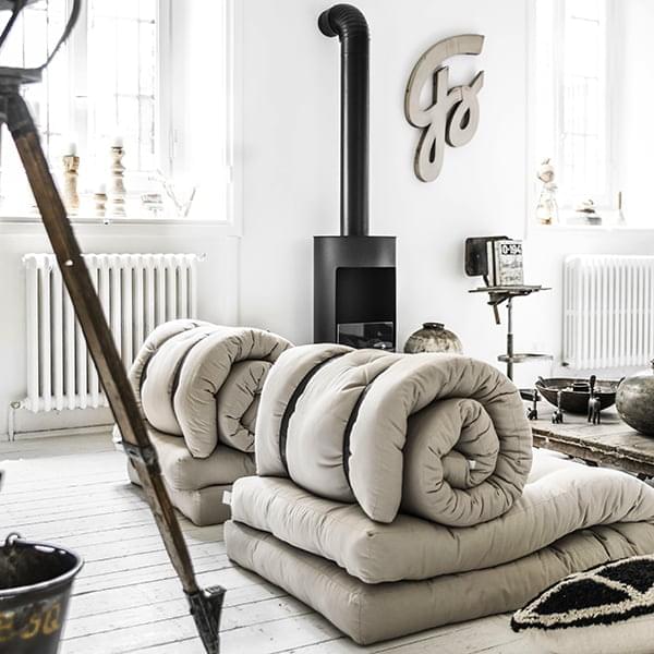 Außenbereich 140 x cm aufrollen Sofa den (als x 140 Dralon cm Futon Abmessungen - Sie Für entspannen! 95 und - Acryl sich und - 200 OUT: Wandelbarer Bett) an Aufrollen, Schnallen - (als 100% Sofa) BUCKLE-UP Weiß