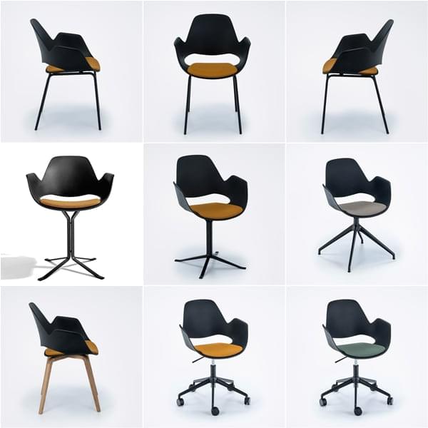 FALK, ein erstaunlicher Stuhl mit Armlehnen aus recycelten Materialien.  HOUE Rohrboden aus schwarzem Metall: REF 2052 - Bis zu 5 stapelbare Stühle  - Dunkelgraues Kissen